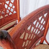 Vintage Italian Bistro Chairs - 1980s Reddish Wood, Brown Fabric - Set of 6