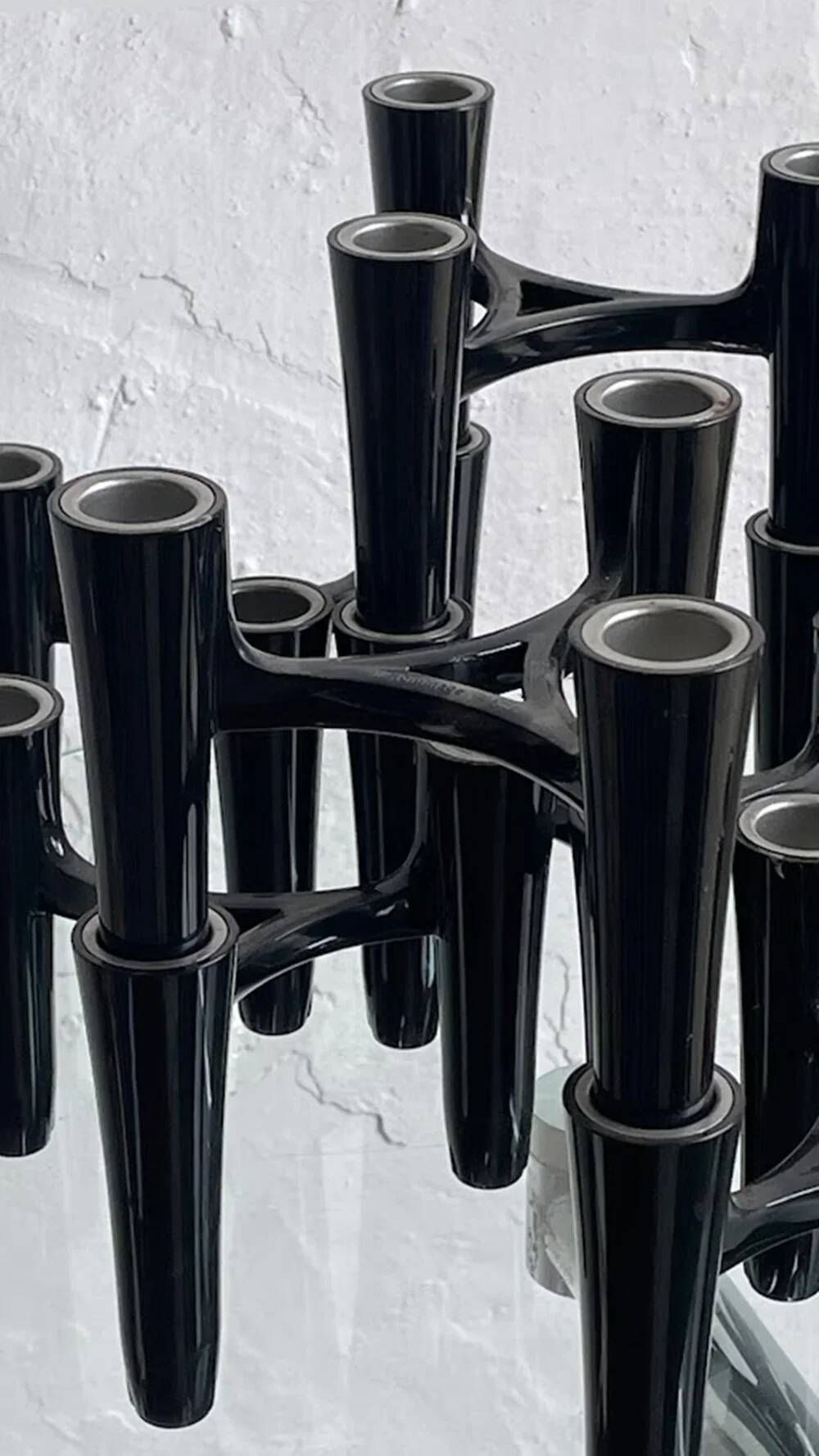 Set of 7 black candle holders designed by Koziol Hommage 2005 Germany