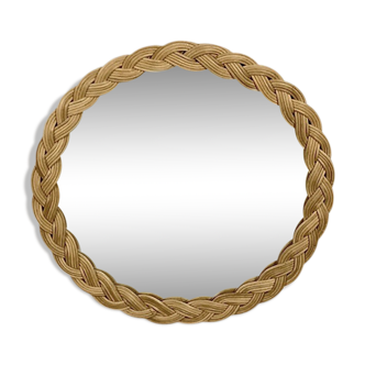Round mirror in braided wicker crown 30cm