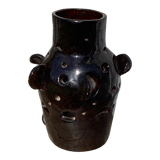 Brutalist lamp in black / brown ceramic openwork 1970