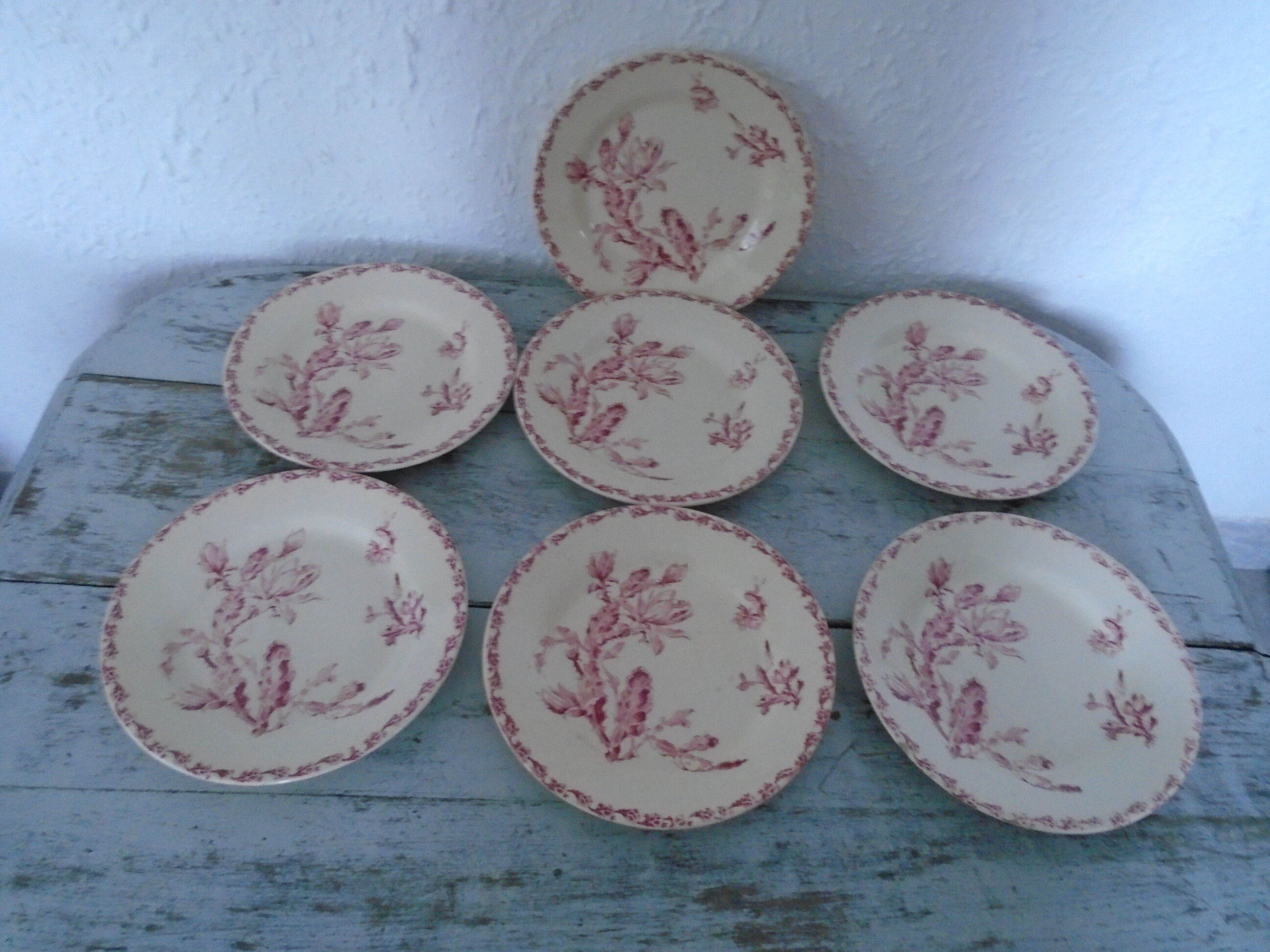 7 gien pink cactus model 6 plates - 1 hollow old