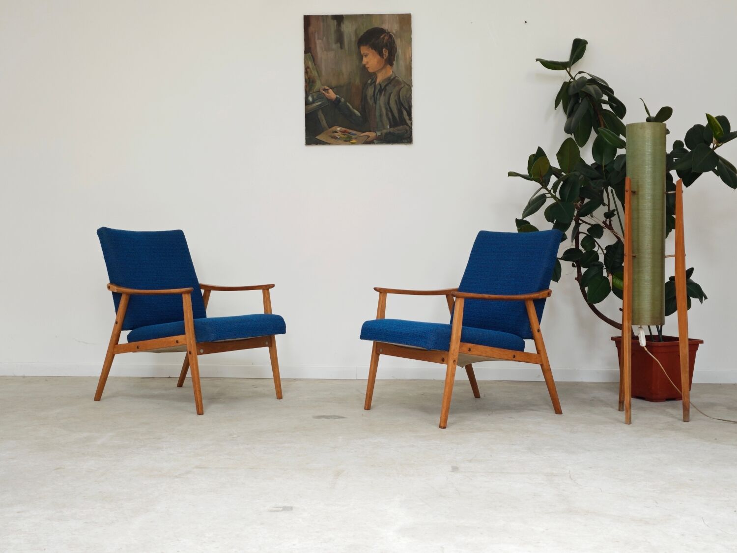 Pair of blue armchairs by Jiri Jiroutek for Interier Praha, 1960