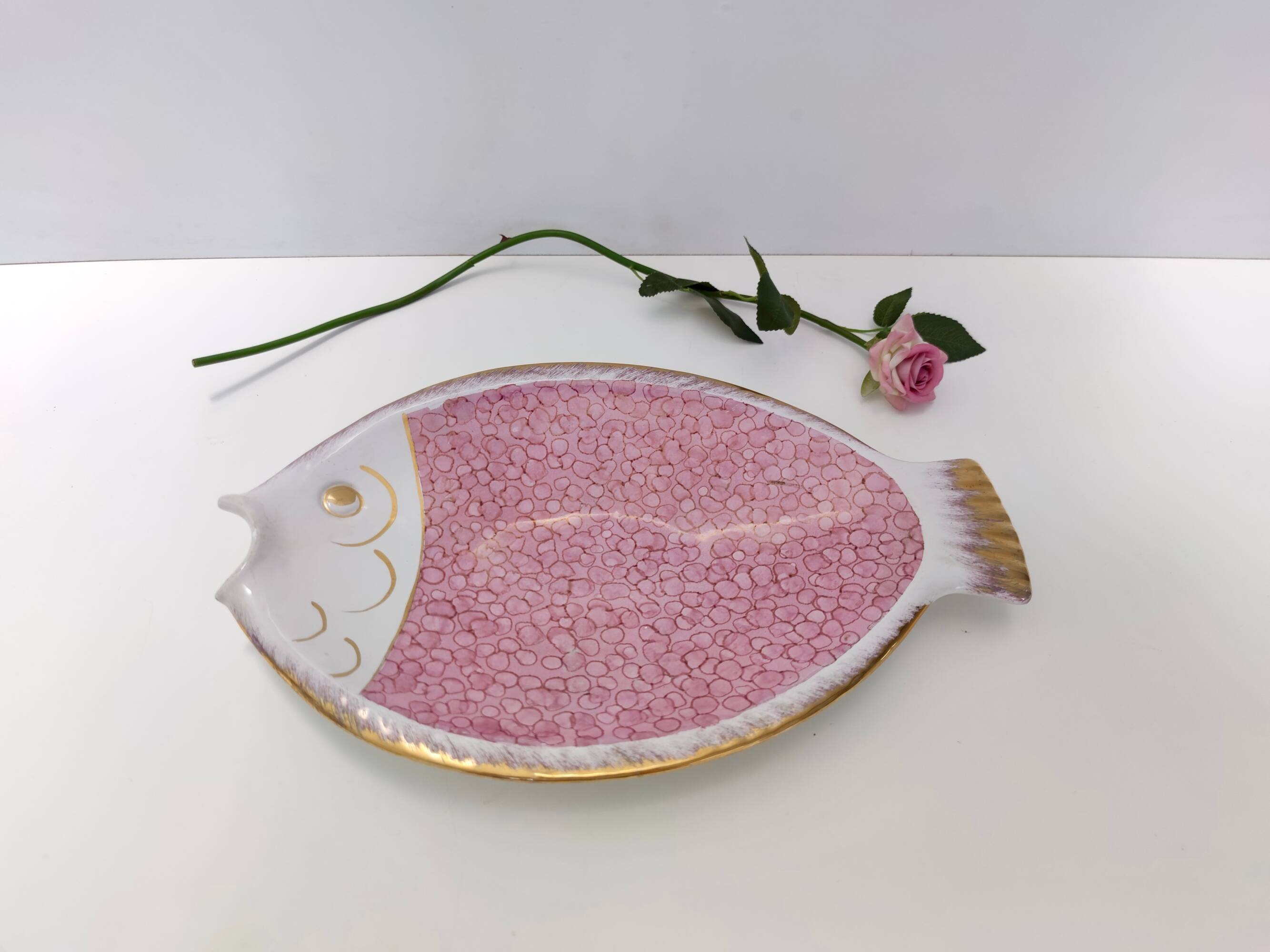 Large Ceramic Pink Fish Vide-Poche / Decorative Plate by Rometti, Italy