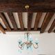 5-light chandelier in brass and blue opaline, 1950s