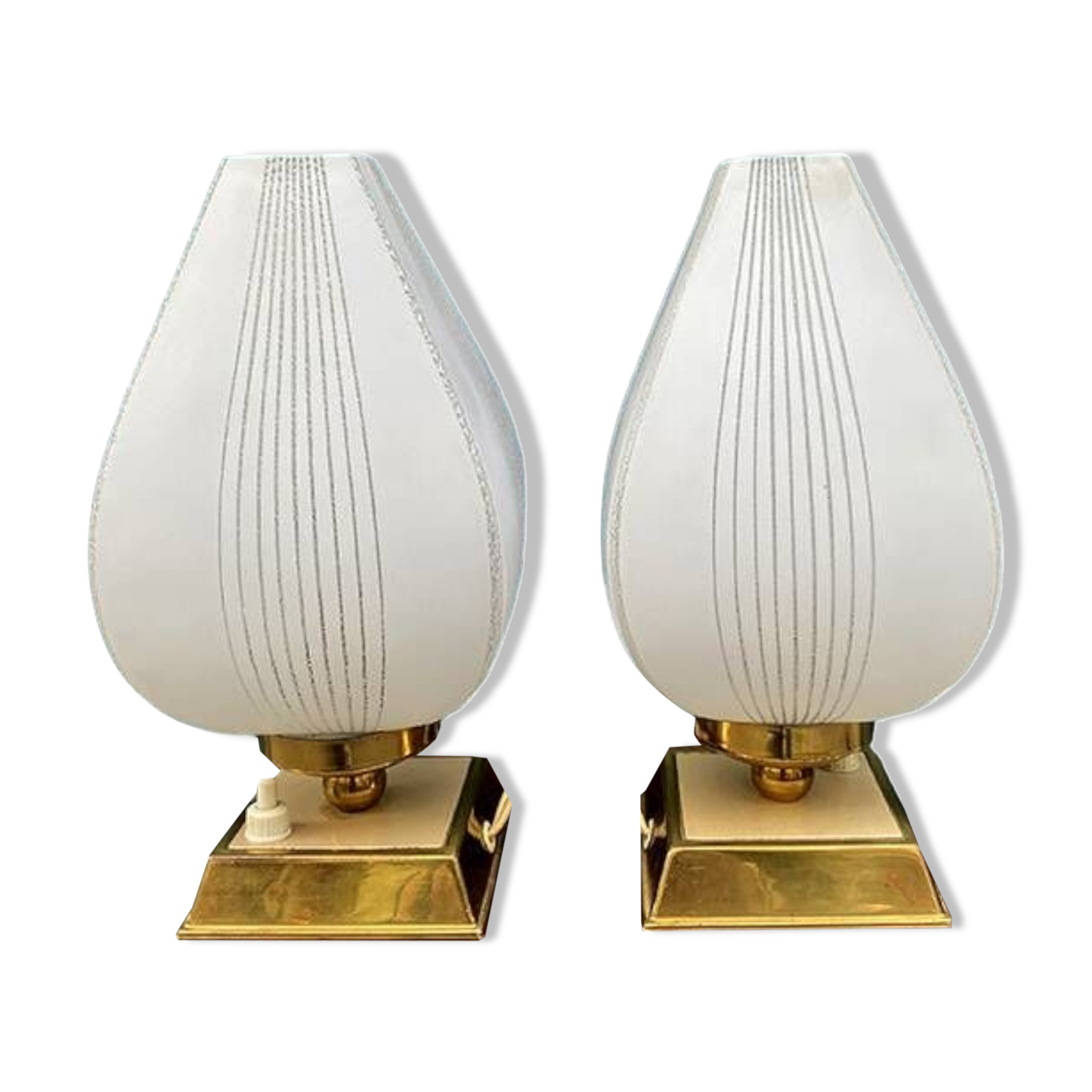 Pair of bedside lamps, glass and brass, 1950