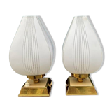 Pair of bedside lamps, glass and brass, 1950