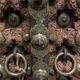 Old crafted teak and brass door