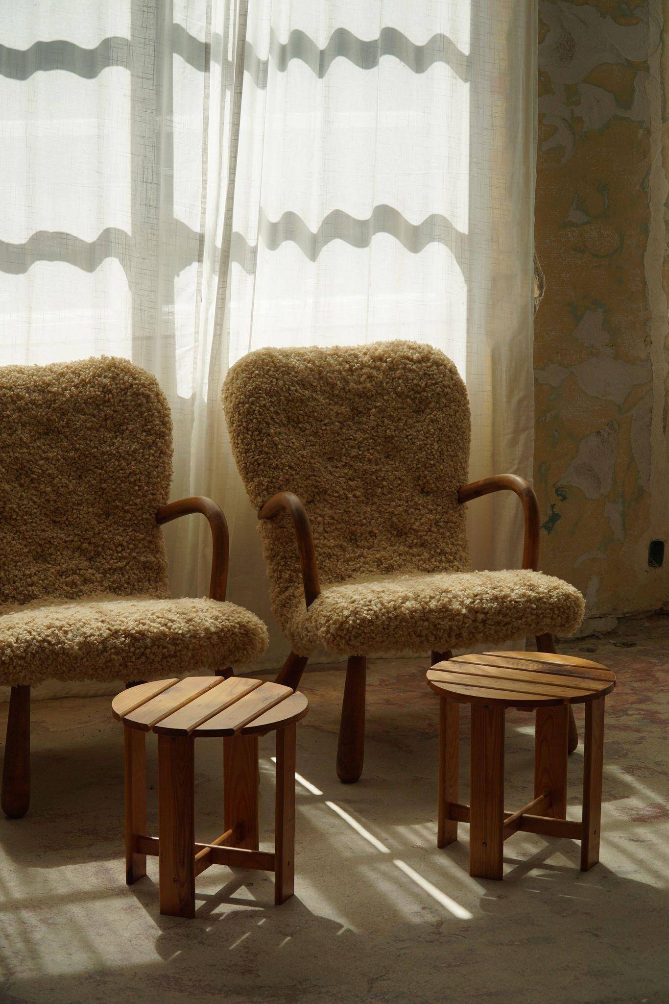 Pair of pine stools by a Swedish cabinetmaker, mid-century modern, 1960s.