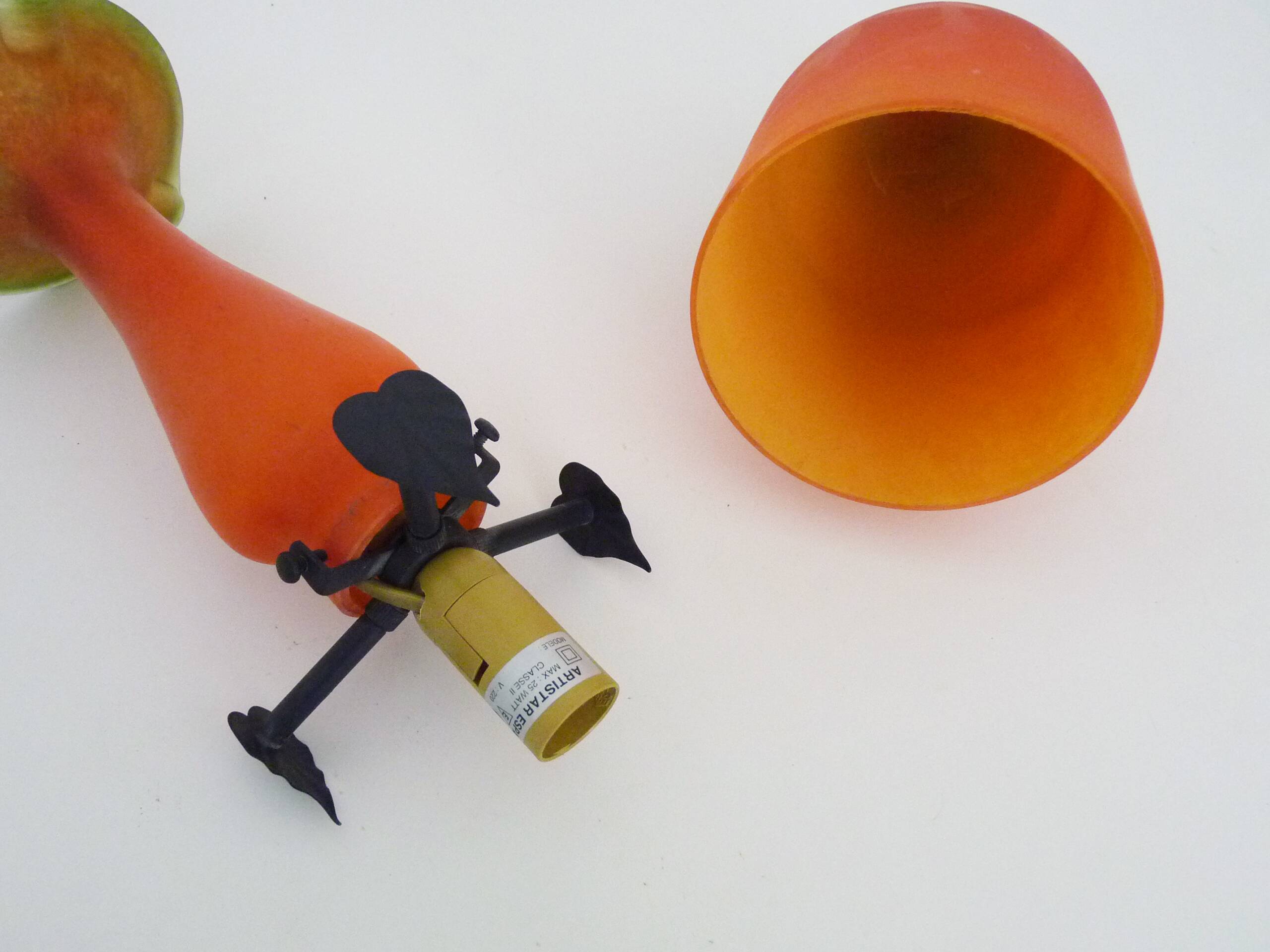Lampe champignon en pâte de verre marmoréen orange vert. Artistar