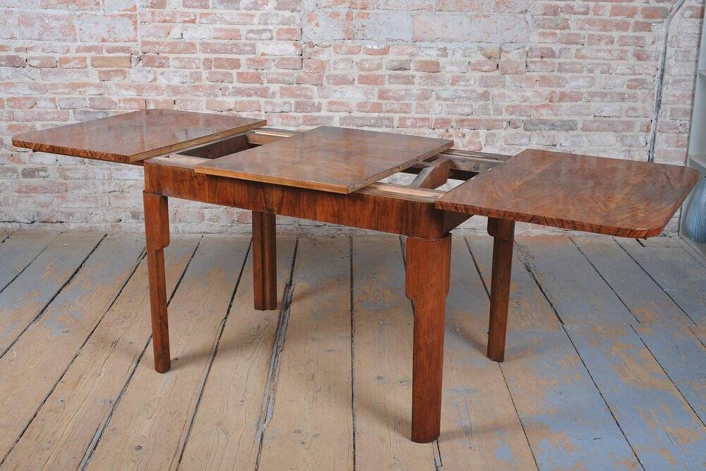 Art Deco Extendable Dining Table in Beech, Spruce and Walnut, Czech, 1930s