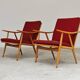 Pair of red Boomerang armchairs by Antonin Suman for Ton Bystrice Thonet