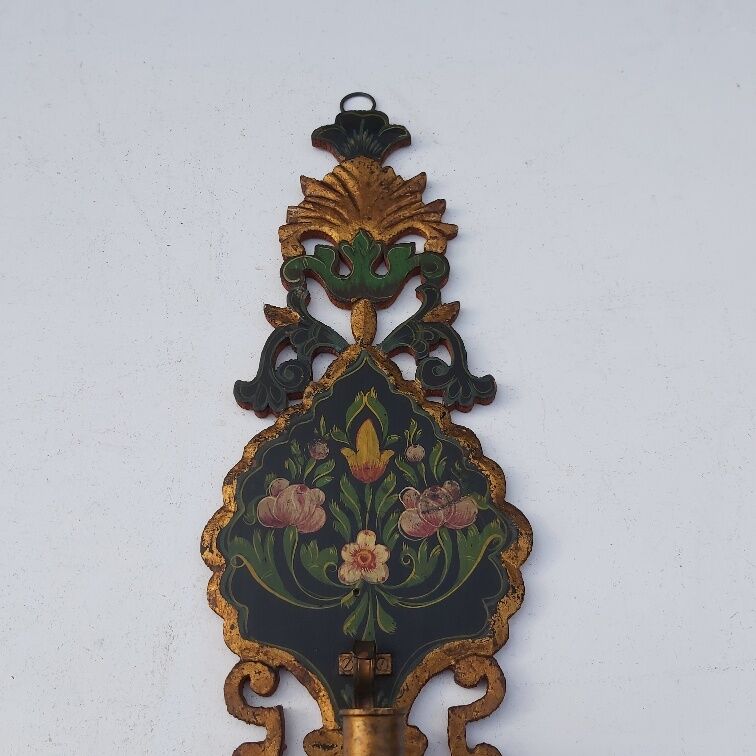 Pair of mountain appliques Savoy vintage painted wood