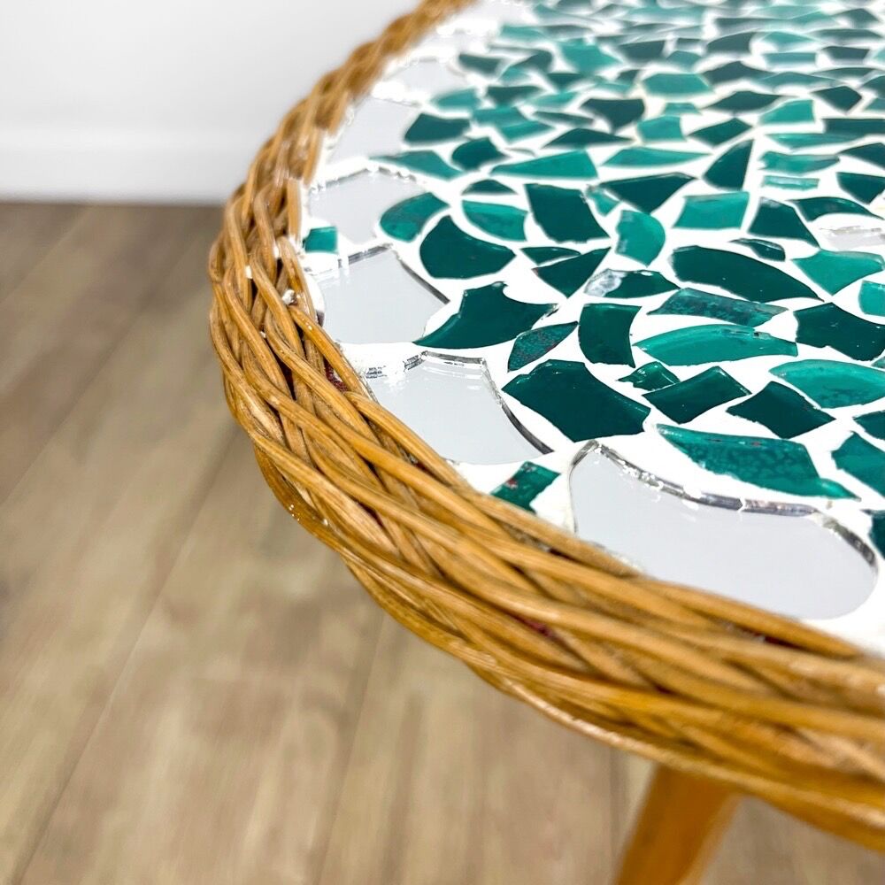 Pedestal table tripod mosaic tray mirror 50s