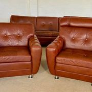Vintage Danish mid-century Svend Skipper leather club chairs 1970s