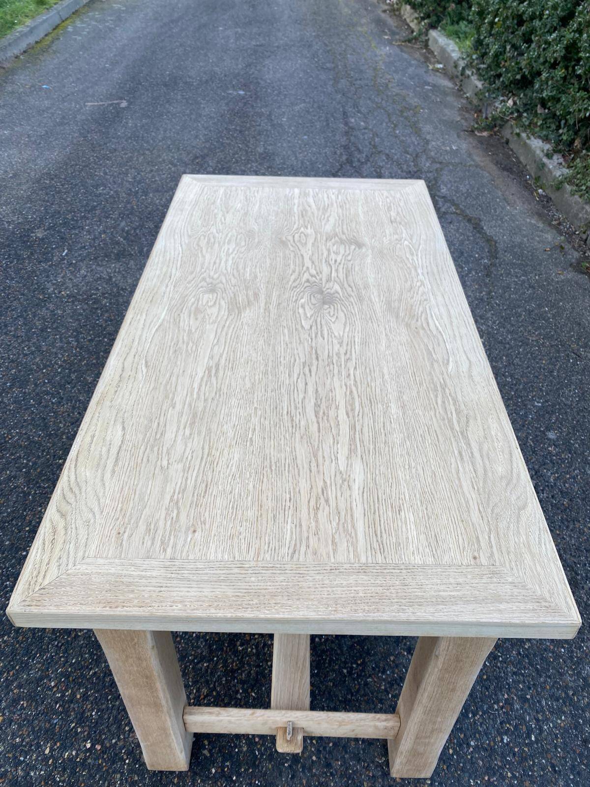 Renovated farmhouse table in solid oak wood and veneer, 135cm.