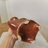 Vintage Amphora Vase: Large Brown Glazed Pottery with Grape Motif