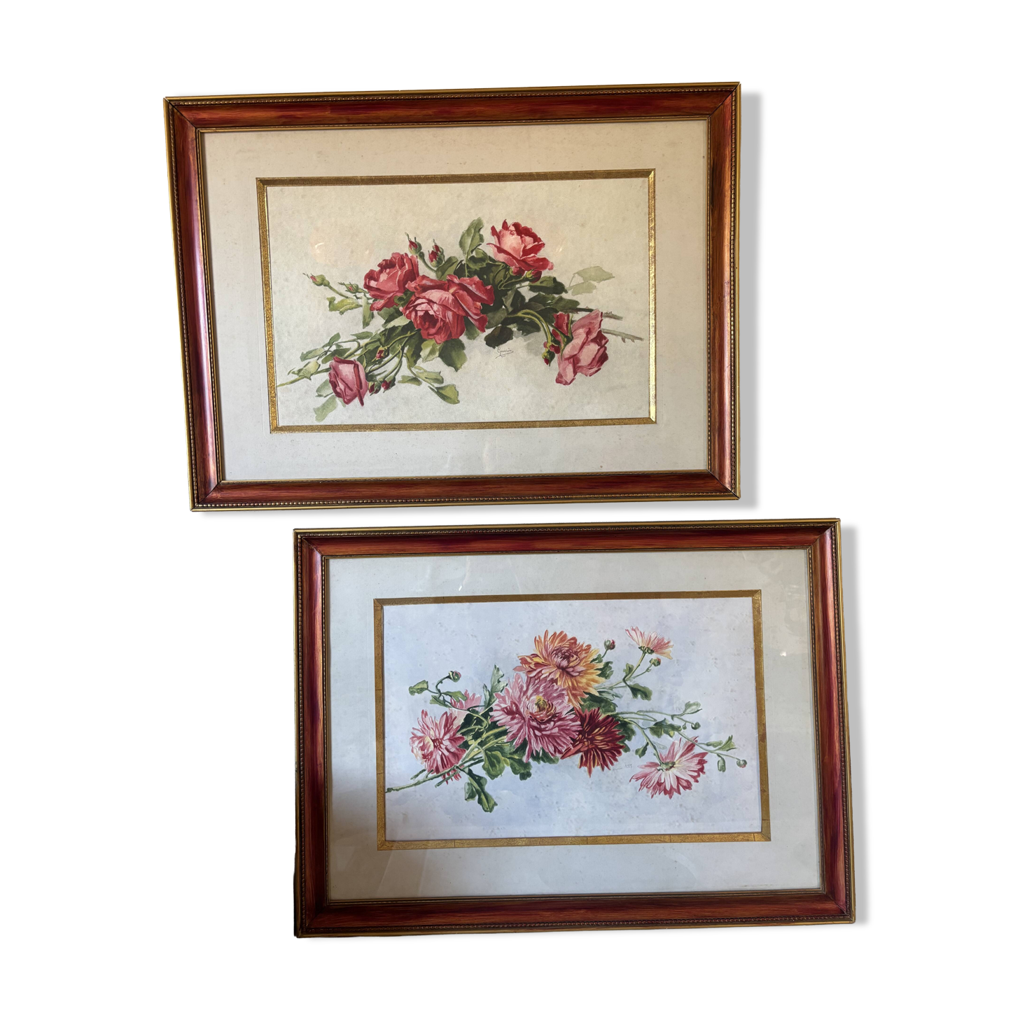 Paire de gouaches Bouquets de fleurs