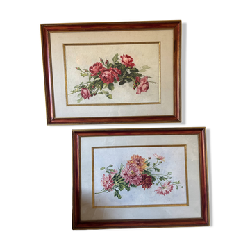 Paire de gouaches Bouquets de fleurs