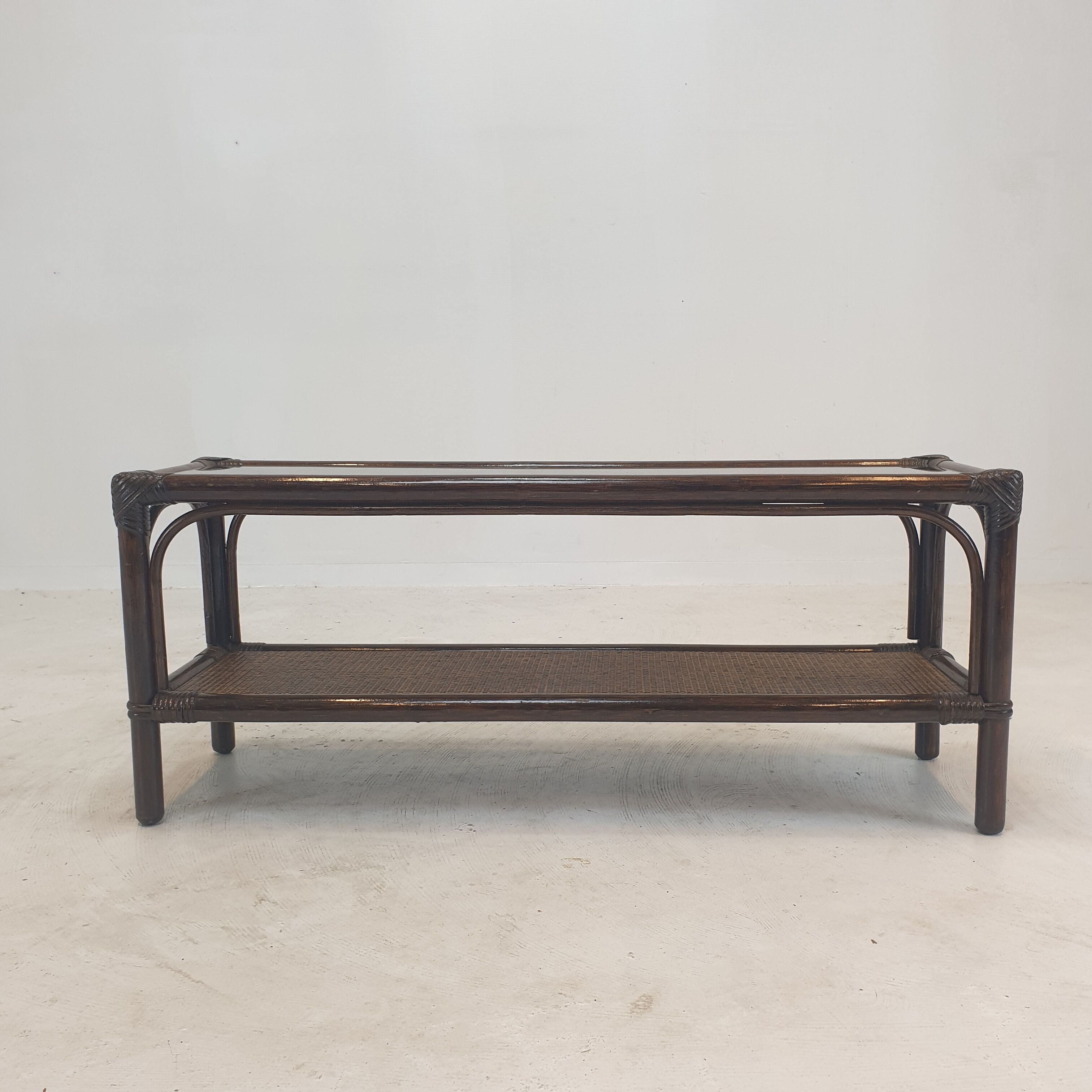 Italian Bamboo and Rattan Coffee Table, 1980s