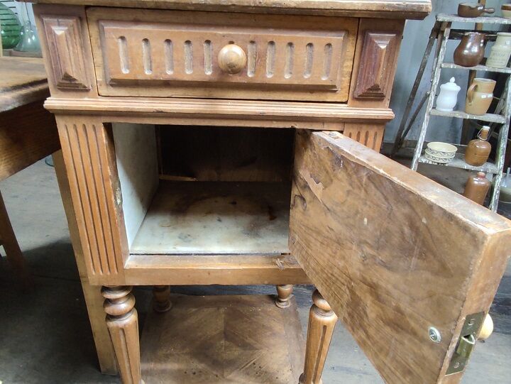 Bedside table solid wood inlaid drawer vintage antique door
