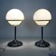 Pair of Space Age table lamps in chromed metal with opaline globe. 1970s