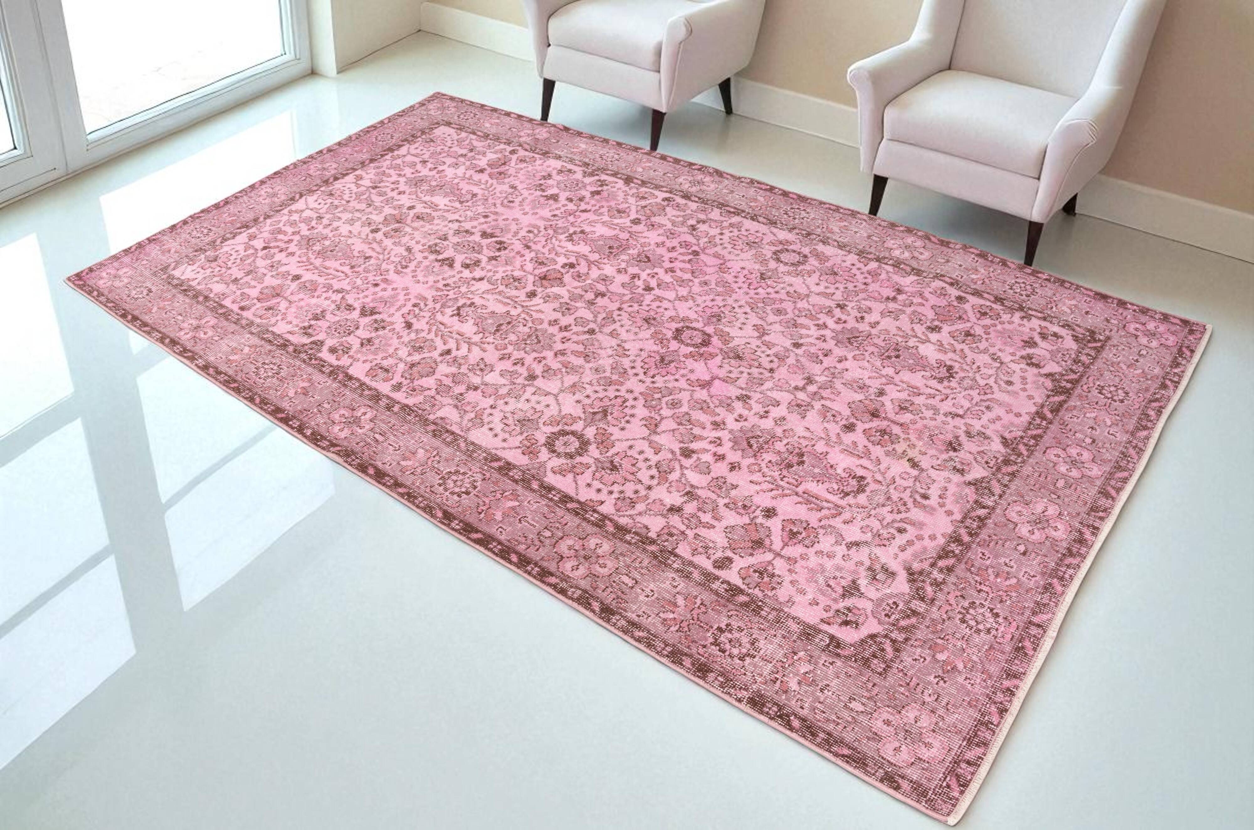 Light Pink Colour Handmade Vintage Turkish Rug