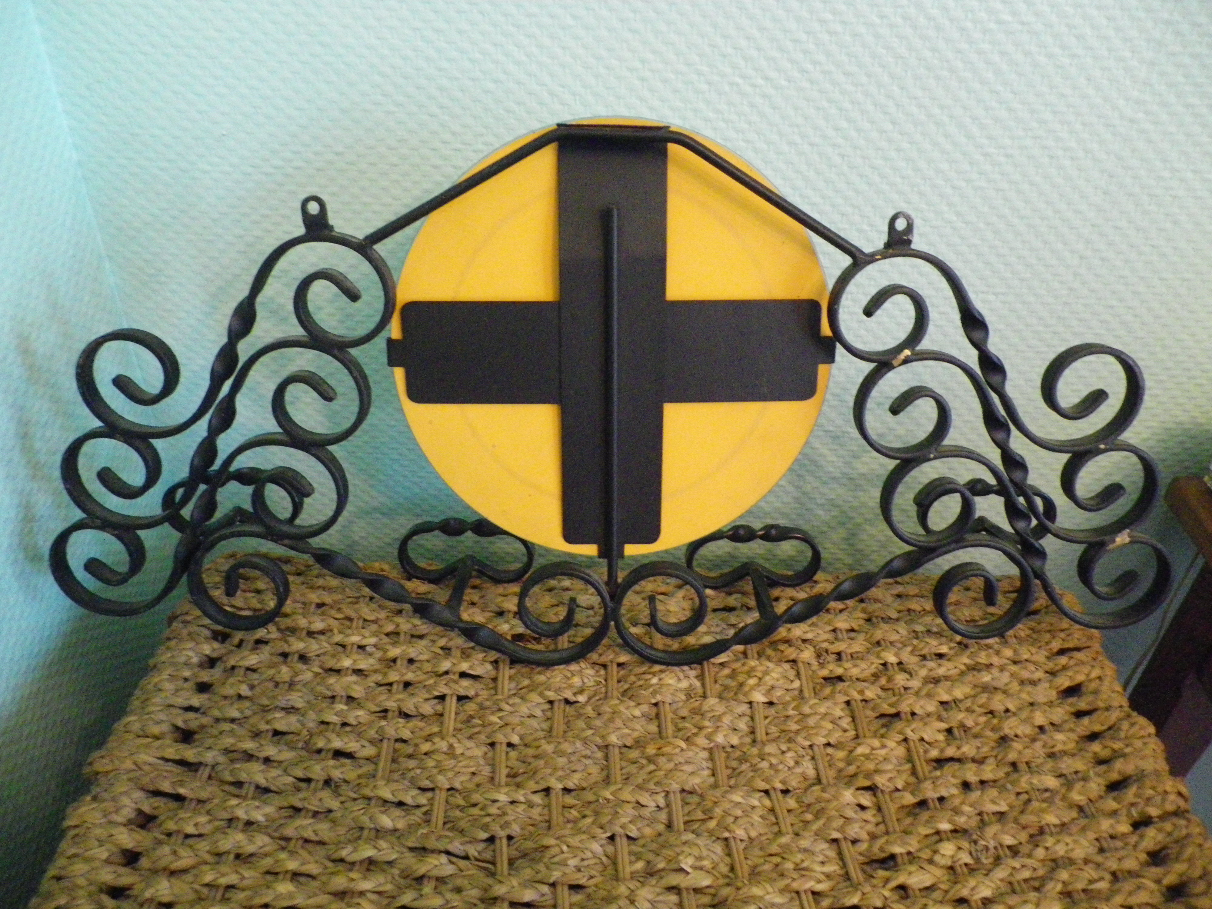 Vintage wall coat rack with mirror, 4 hooks, wrought iron