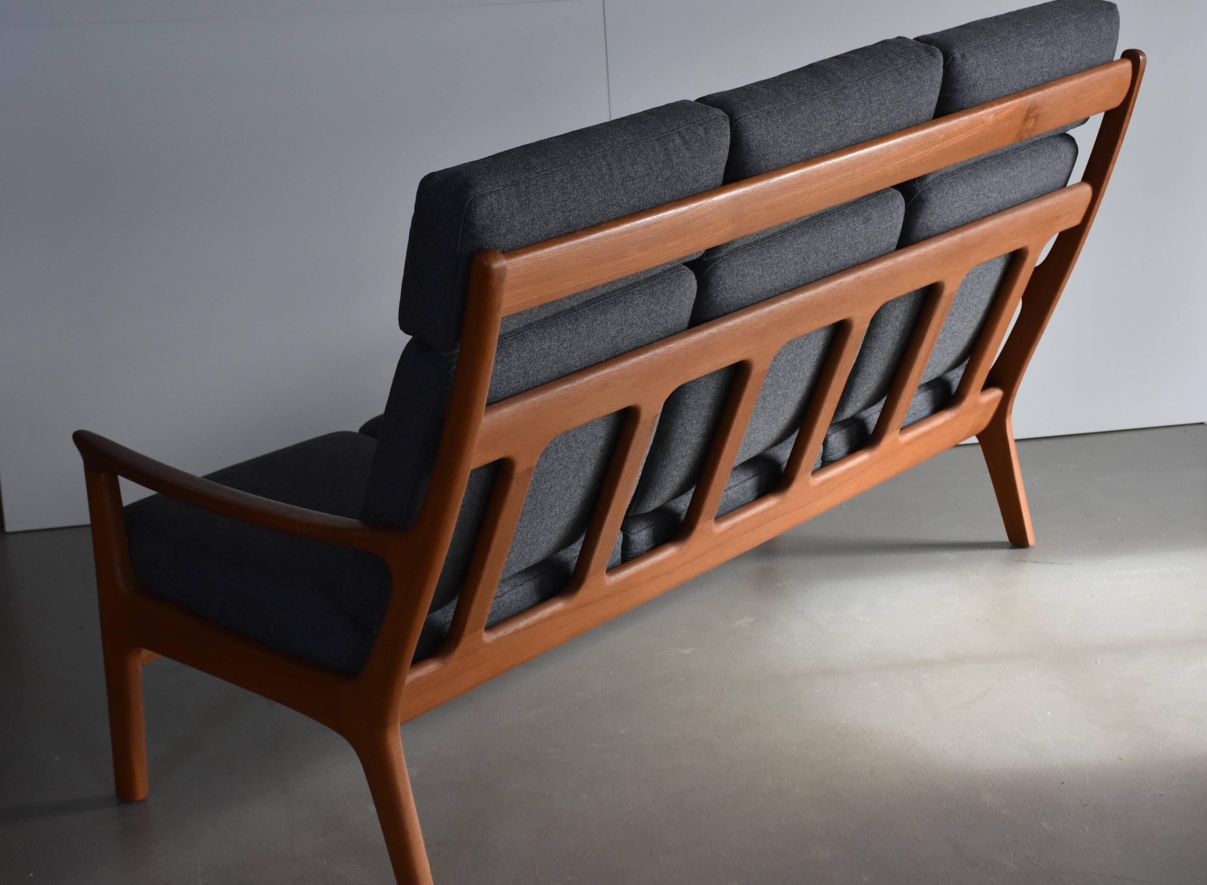 High-back mid century sofa Danish Juul Kristen, Reupholstered in Kvadrat