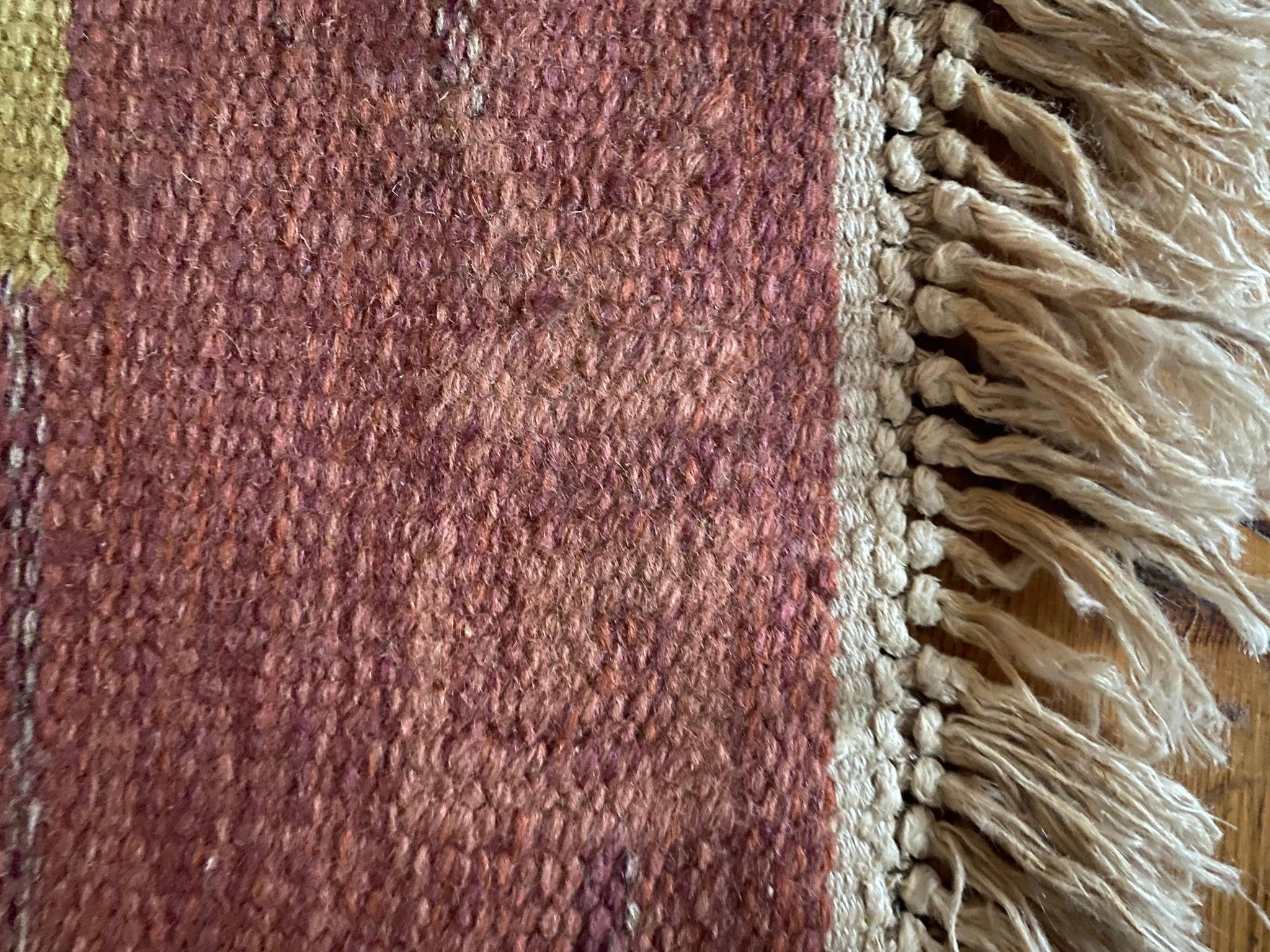 Scandinavian Modern Röllakan Pink and White Flatweave Rug, Sweden, 1960s