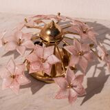 Charming Murano Vintage Ceiling Light Pink Flowers, 1970s