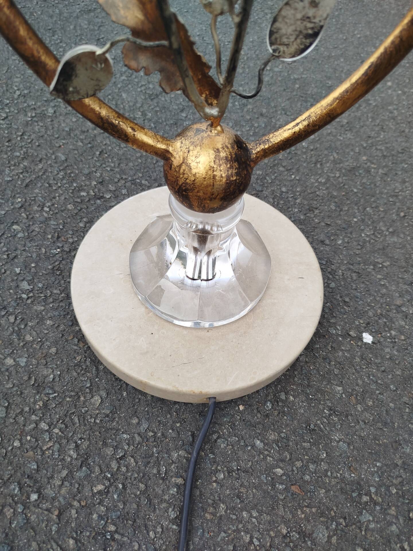 Lampadaire Vintage Banci Firenze en Fer Forgé Doré et Cristal, 1970