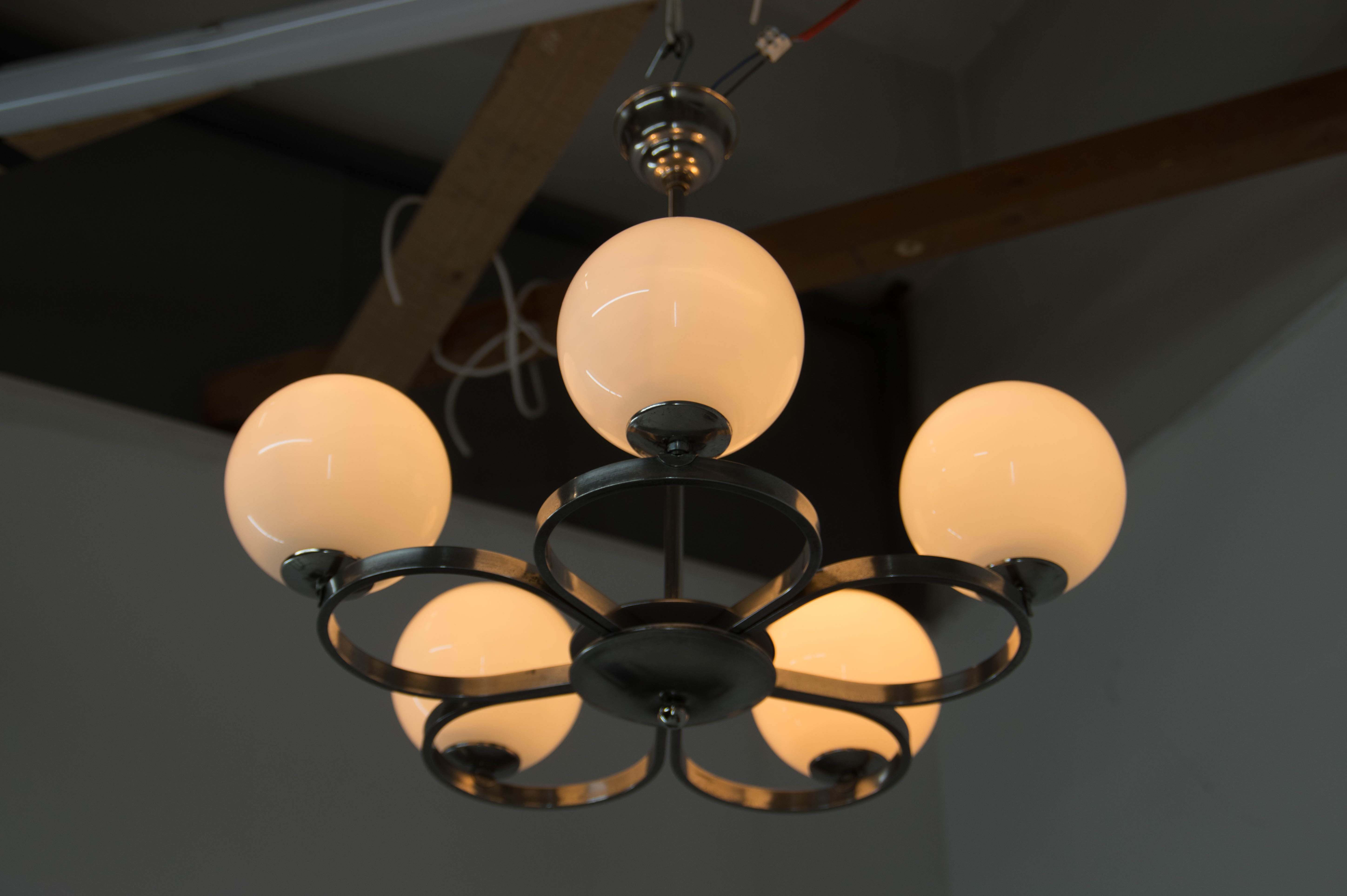 Art deco nickel-plated chandelier, 1930