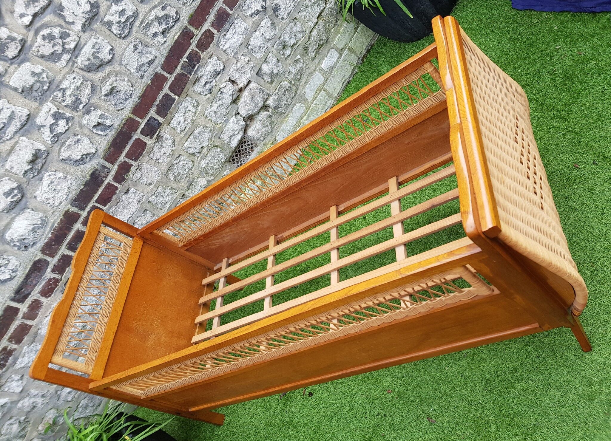 Bed wood and rattan 1960