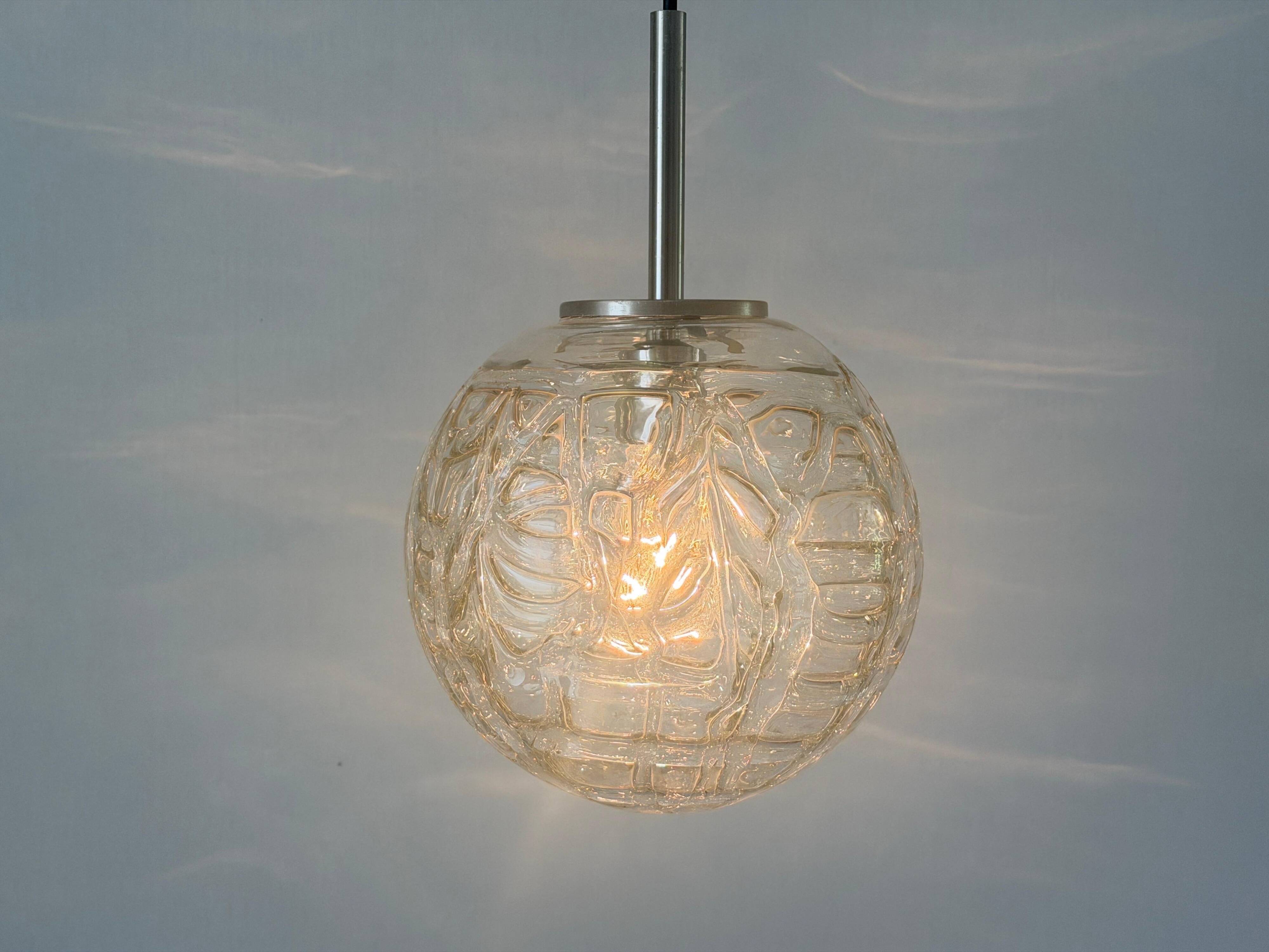 Hanging lamp in hand-blown white glass by Doria Leuchten, 1960s Germany