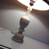 Alabaster lamp and ecru fabric lampshade / vintage 50s-60s