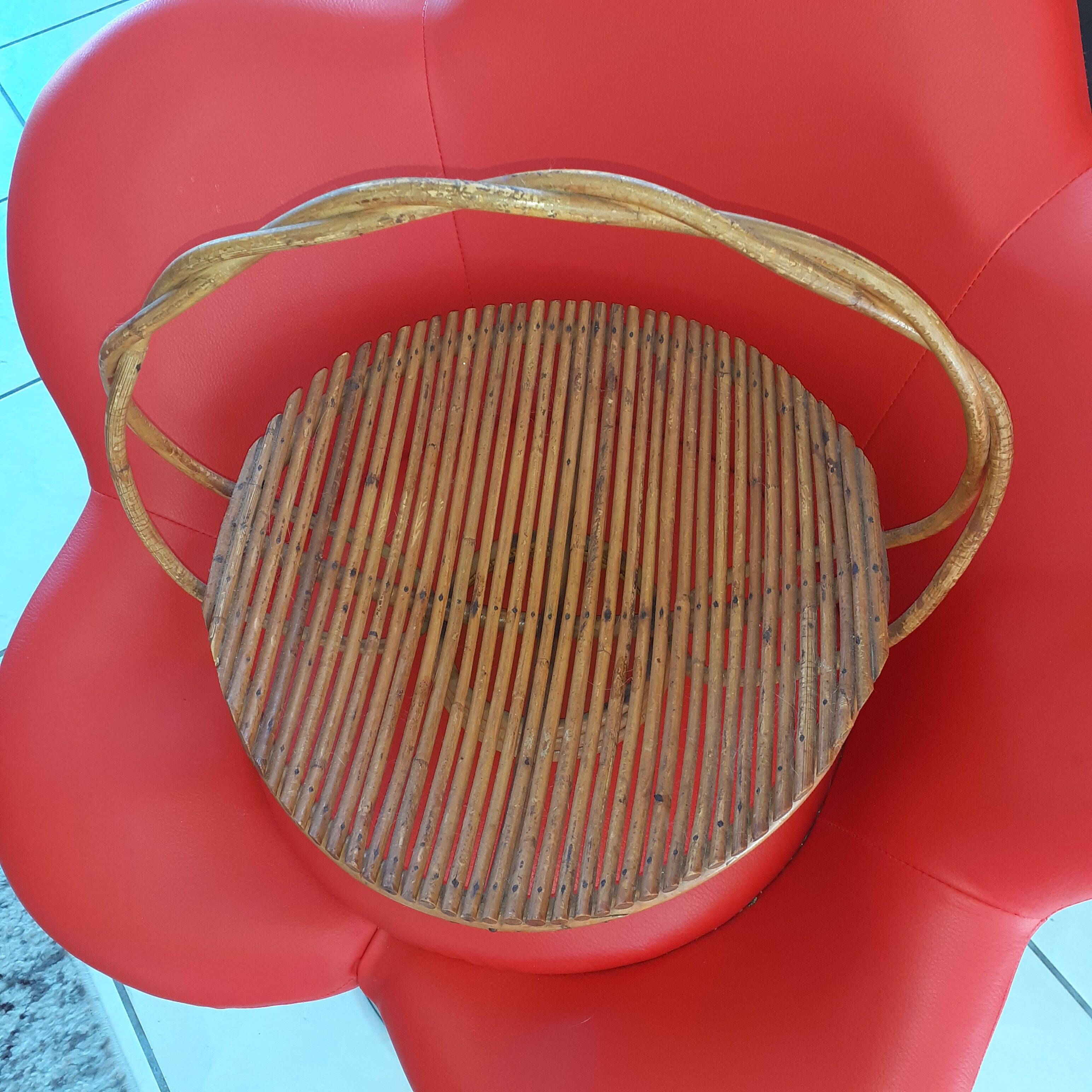 Old fruit basket or other wicker. Foot shower.