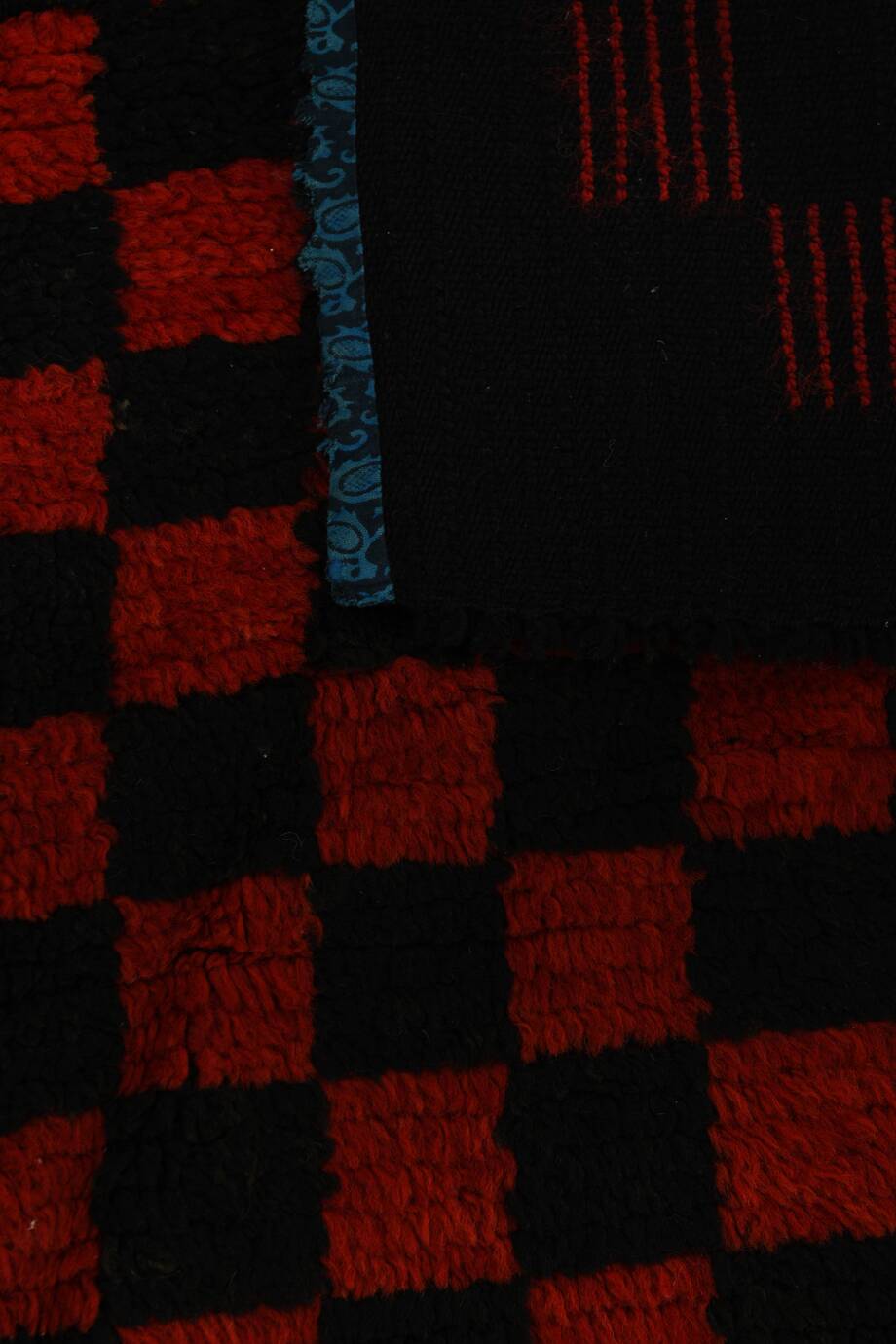 3x6 Red Black Checkered Wool Vintage Rug, 107x180Cm SK 70252