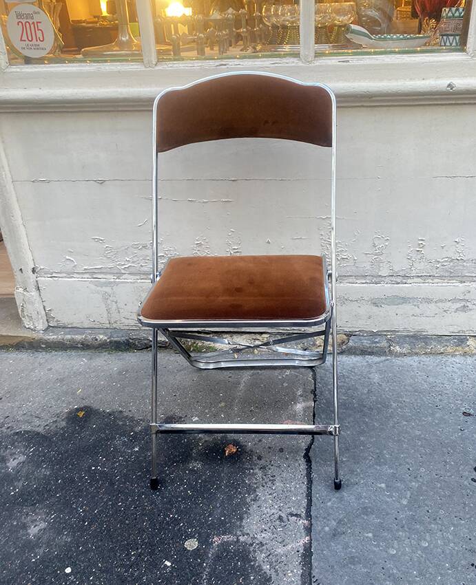 Chrome folding chair - velvet fabric, 1970