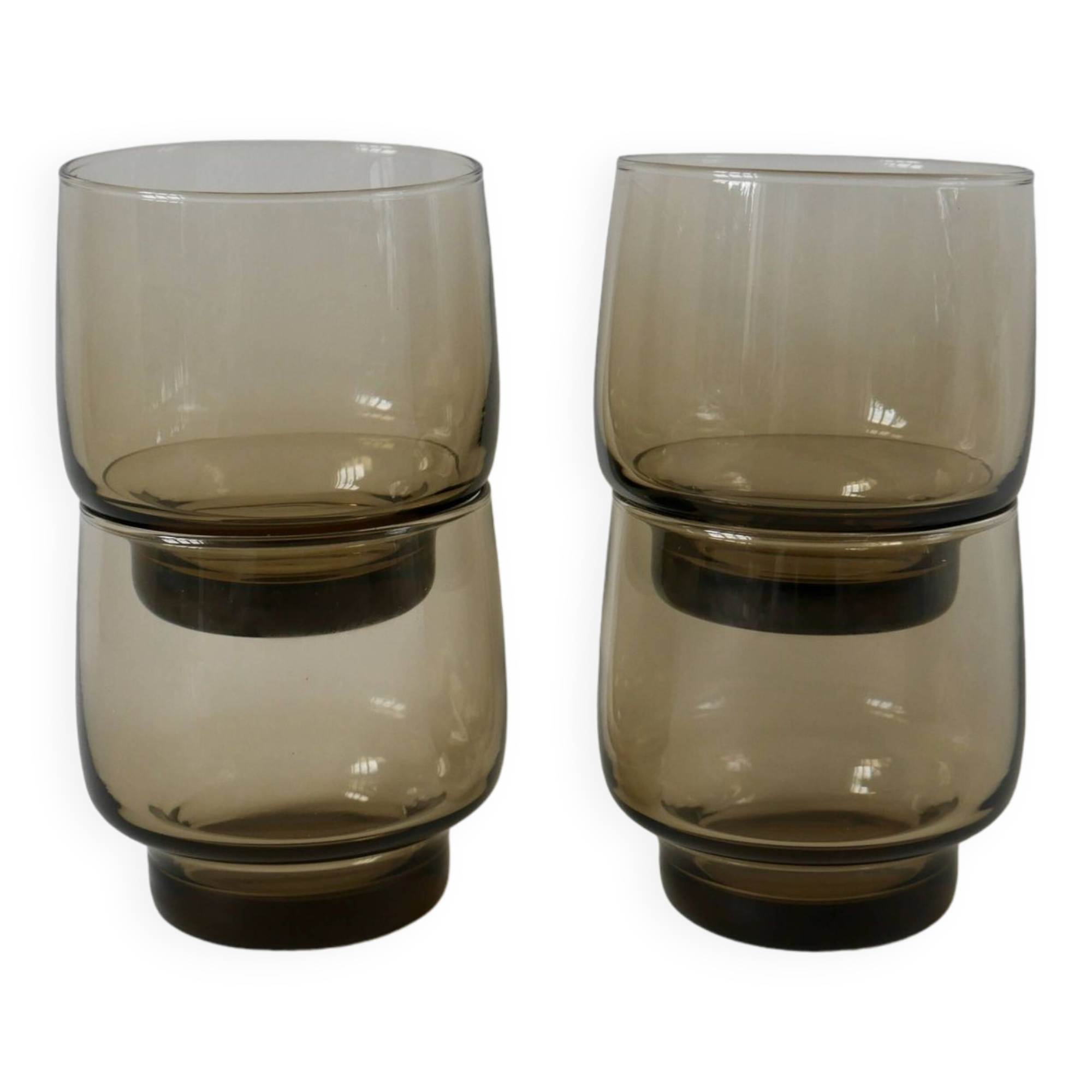 Set of 4 designer water glasses in 70s smoked glass