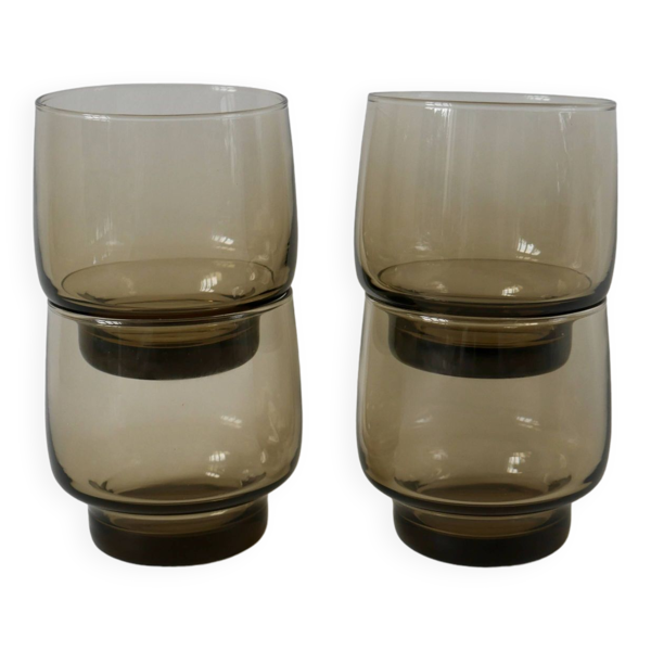 Lot de 4 verres à eau design en verre fumé années 70