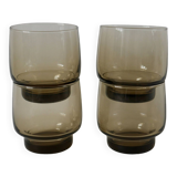 Set of 4 designer water glasses in 70s smoked glass