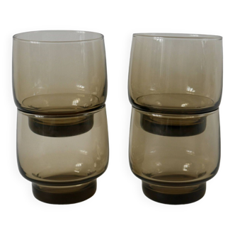 Set of 4 designer water glasses in 70s smoked glass