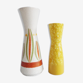 Scheurich vases set in yellow, orange and green, large mid century vase, mid century ceramic
