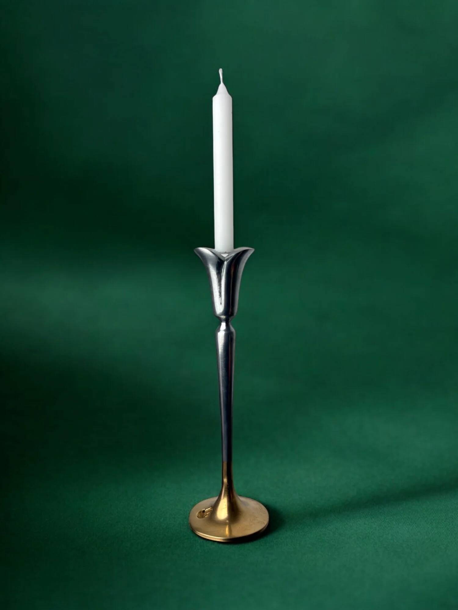 Brutalist candlestick by Art3, brass & aluminium, Spain, 1970s