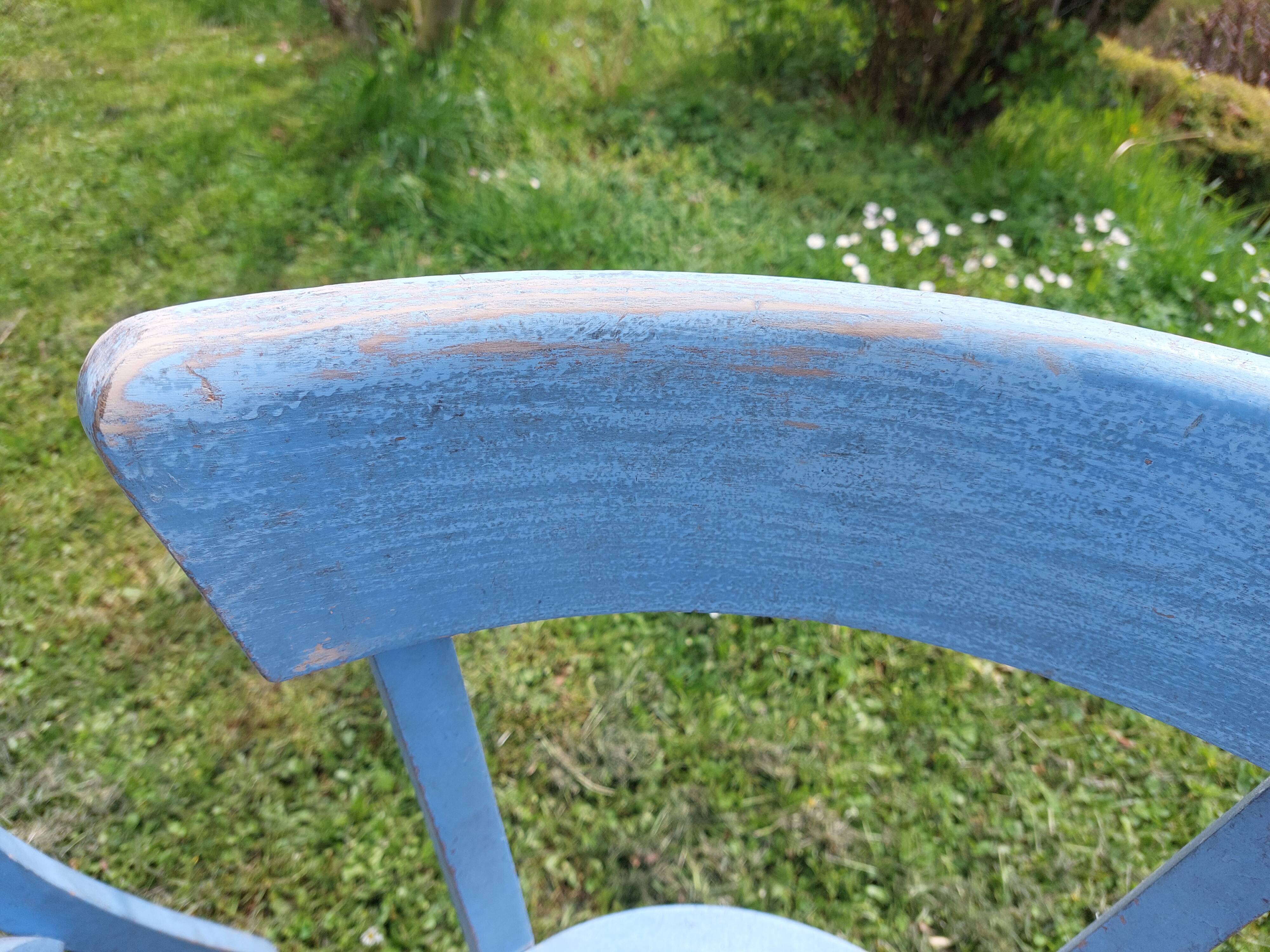 pair of chippy blue paint bistro chairs