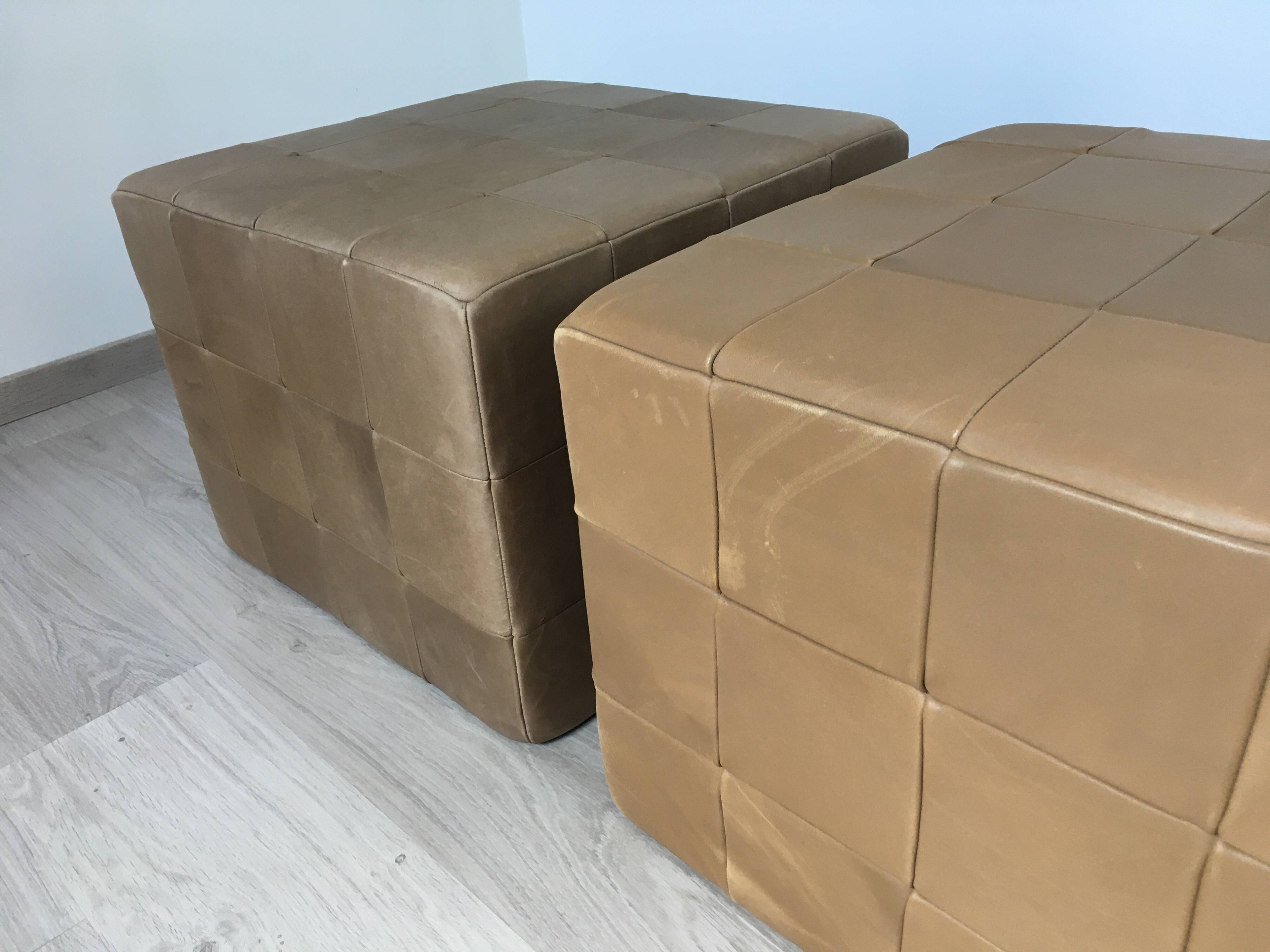 Set of 3 large Cubic De Sede Pouf Swiss leather 70s