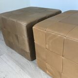 Set of 3 large Cubic De Sede Pouf Swiss leather 70s