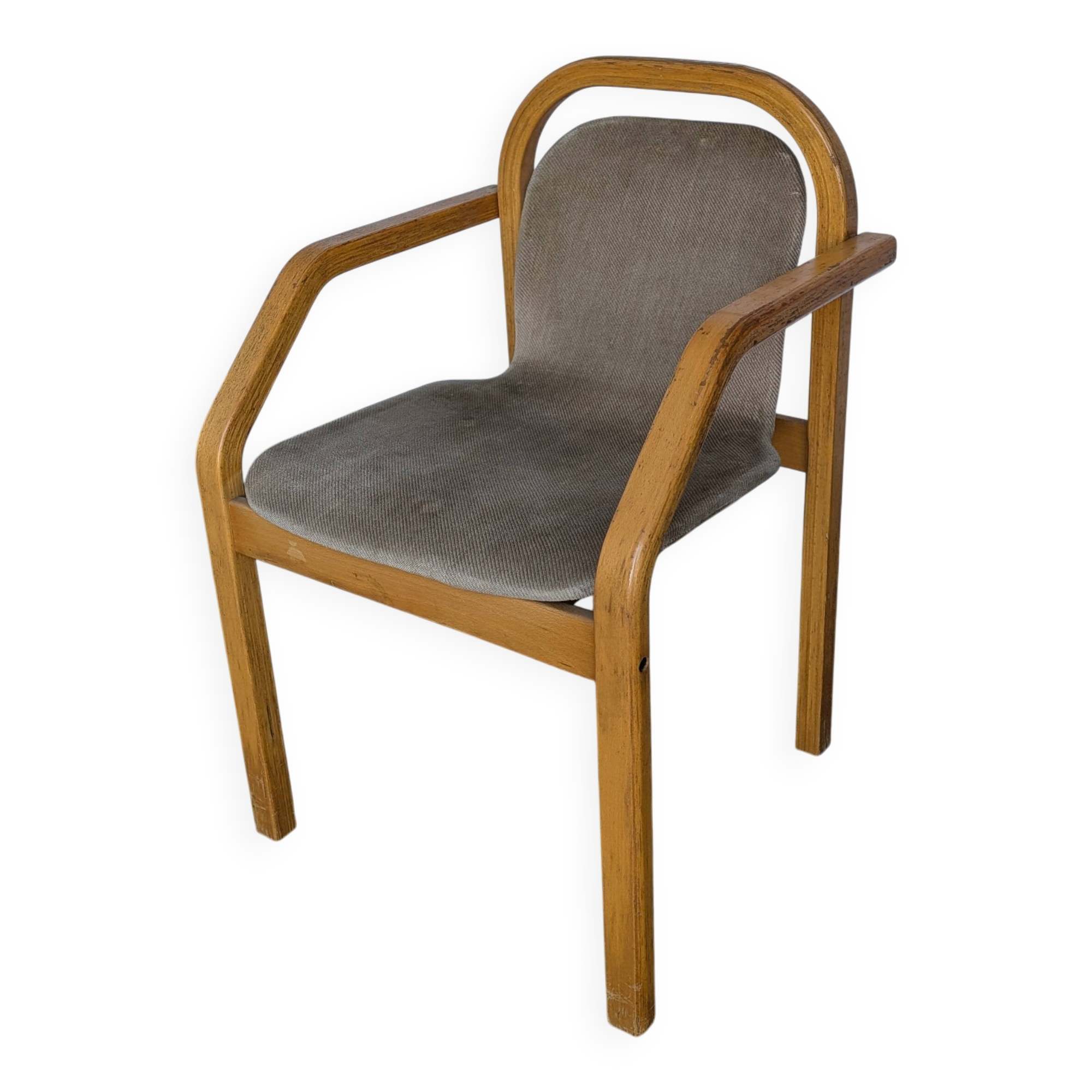 Vintage Beech Wood Dining Chair: 1970s Space Age Gray Fabric