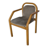 Chaise de salle à manger vintage en bois de hêtre : tissu gris des années 1970 inspiré de l'ère spatiale.