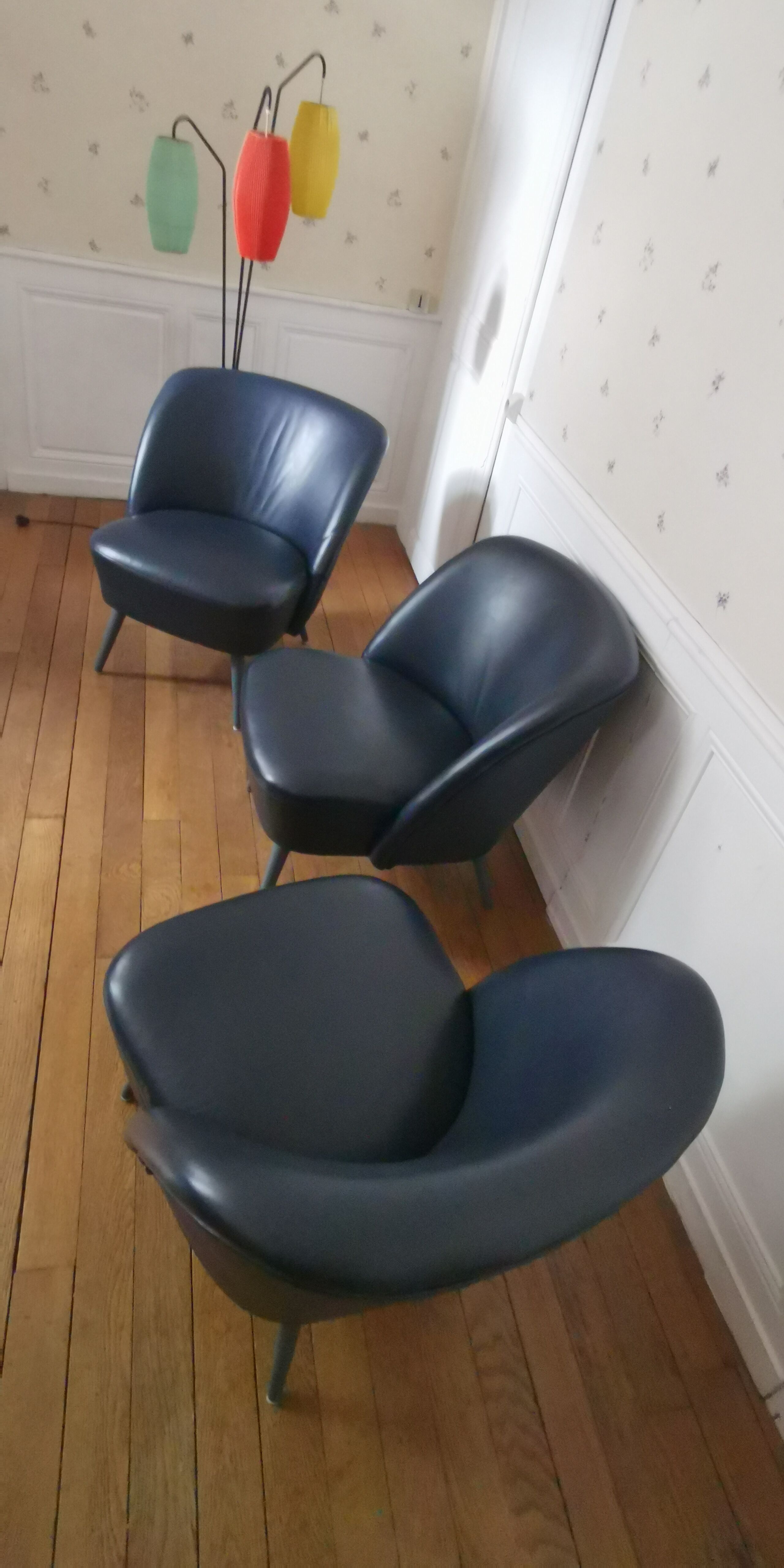 Cocktail armchair blued black leather 50/60